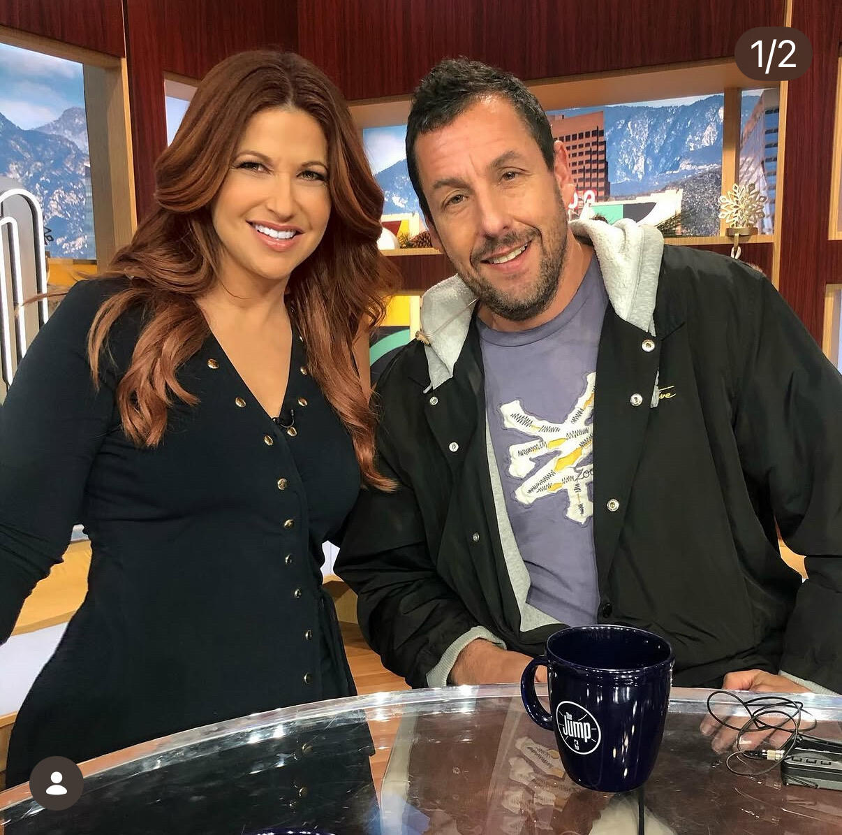 Adam Sandler with Rachel Nichols on the set of The Jump